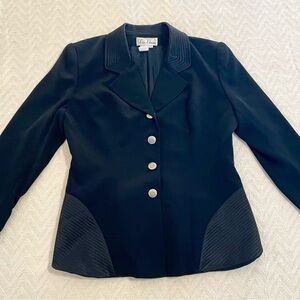 LIZ ELANA Vtg Detailed Black Silk Tuxedo Style Formal Blazer Sz 12 Made in USA